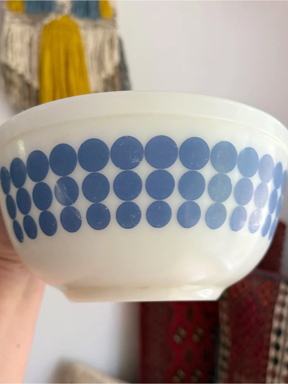 Vintage Pyrex Blue Dots 403 2.5 Quart Mixing Bowl Retro MCM 70s 60s